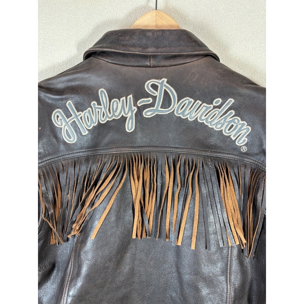 Harley-Davidson Womens Brown Leather Fringe Motorcycle Jacket CA 03402 Size M - Picture 3 of 13